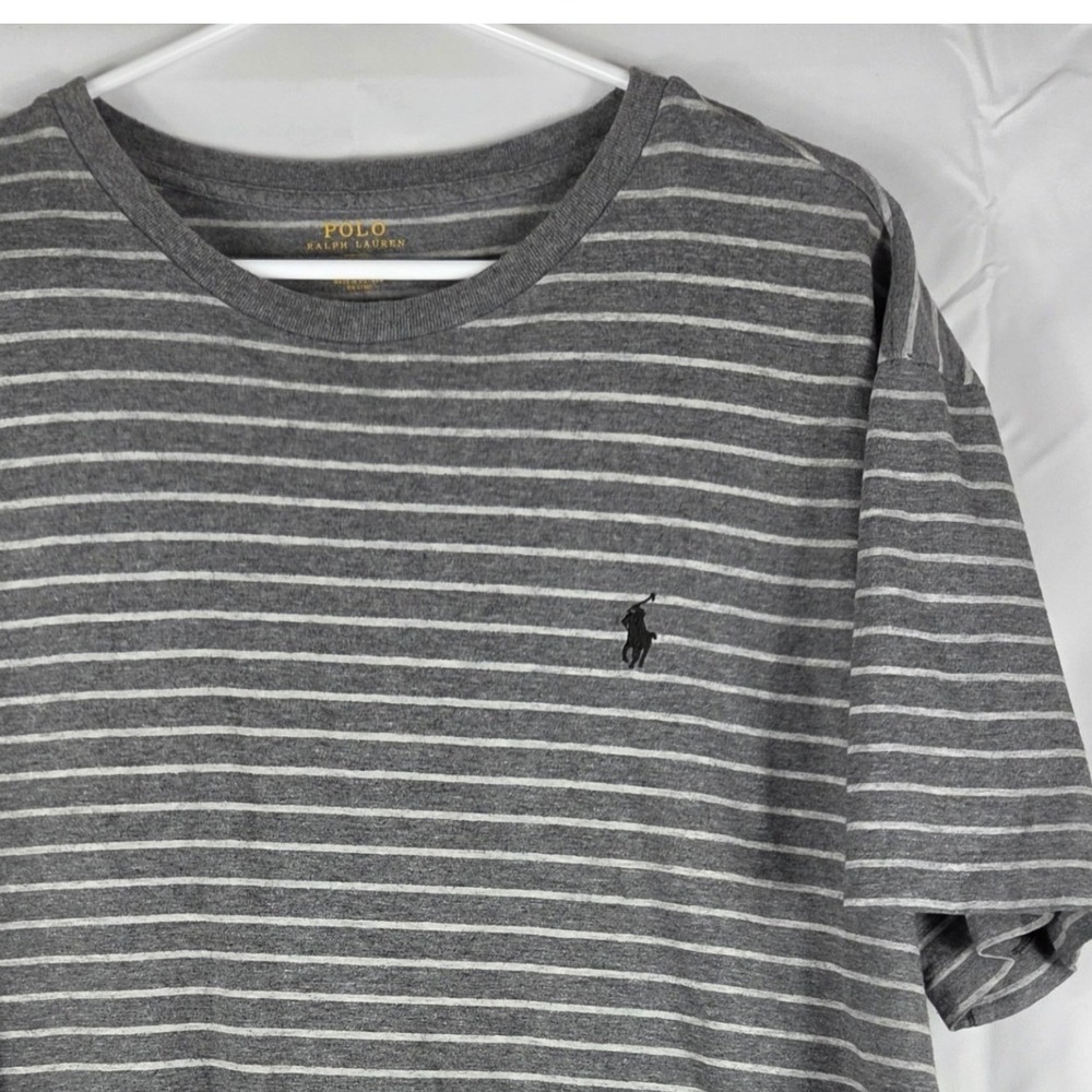 Polo Ralph Lauren Mens XL Grey White Striped Short Sleeve‎ T-Shirt Pony Logo